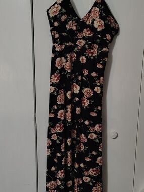 Justify Black Floral Maxi Dress with Pink & Cream Blooms